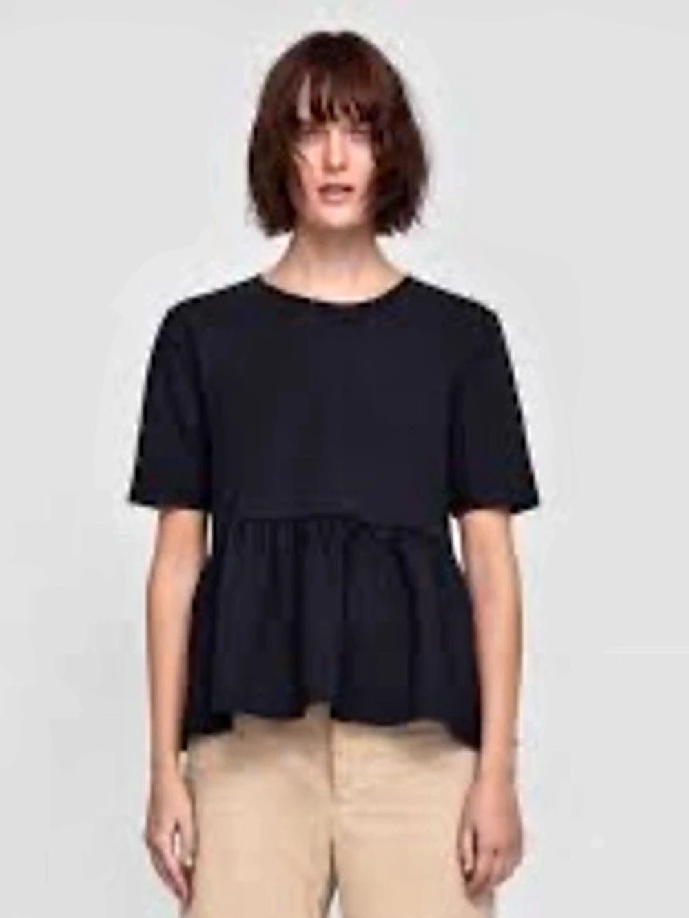 Zara Black Peplum Ruffle Hem Short Sleeve Top Size L
